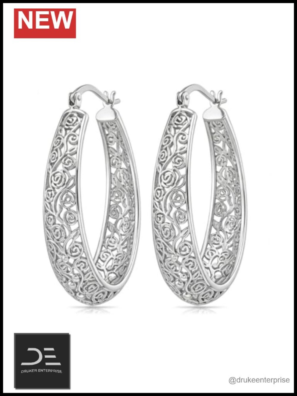 14K White Gold Plated Filigree Sunflower Hoop Earrings, Floral Click Top Huggie